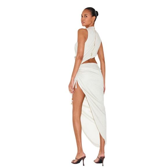 PLT LABEL OFF WHITE DRAPED RUCHED SKIRT MIDAXI DRESS Size 10 NWT - Picture 12 of 13